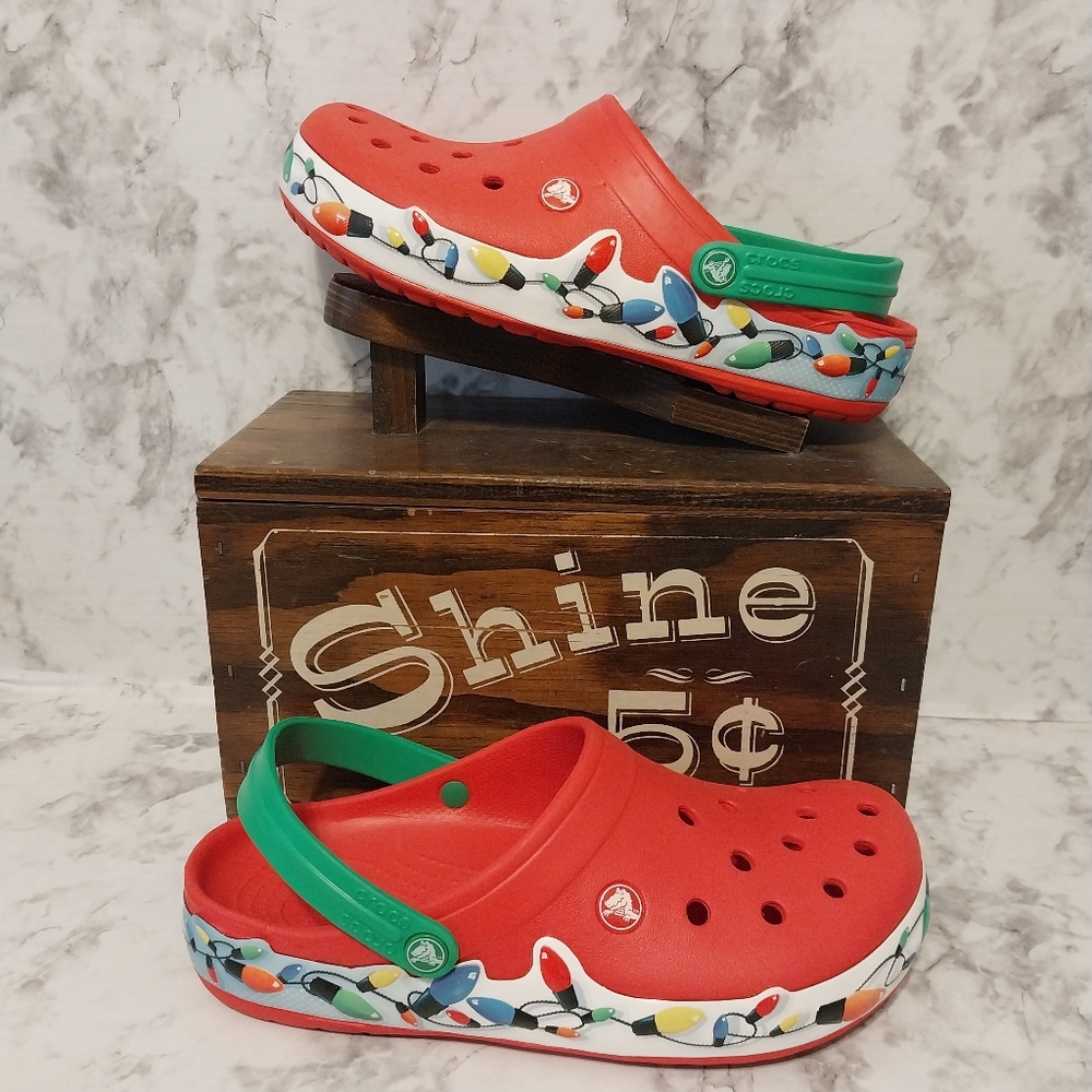Pre-owned 2016 Crocs Crocband Holiday Light Clogs